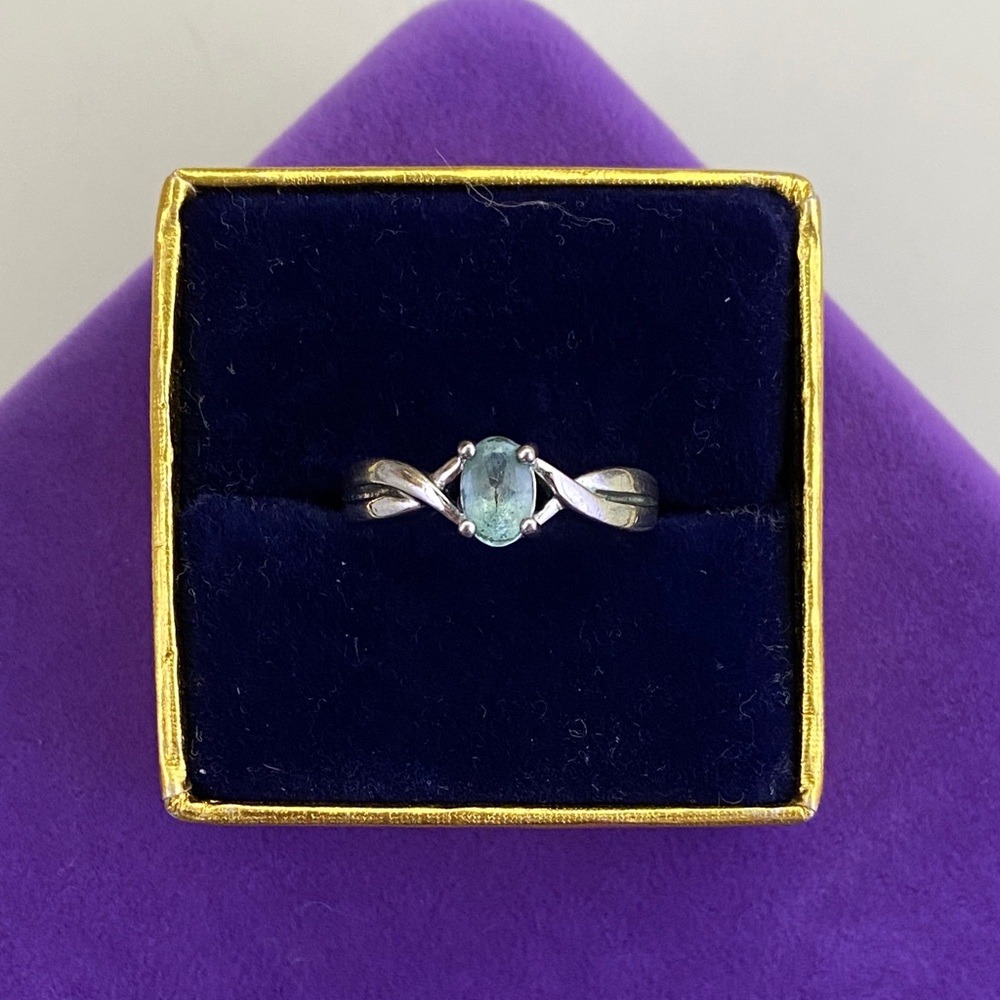 💛Sterling Silver Blue Topaz Gemstone Ring | Delicate Twist Band | Soft Statement